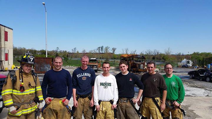 2015-04-26, 
7 Lineboro volunteers had the opportunity to go to the flash over simulator at the training academy in Montgomery County along with neighboring Manchester Volunteer Fire Department. A lot of valuable information was learned and witnessed first hand to recognize hazardous conditions in working house fires. Members from left to right, Jeremy Sperlein, John Krebs V, Colton Petry, Brian Long, Vince Saurusaitis James Boilon, and Mike Kelly.